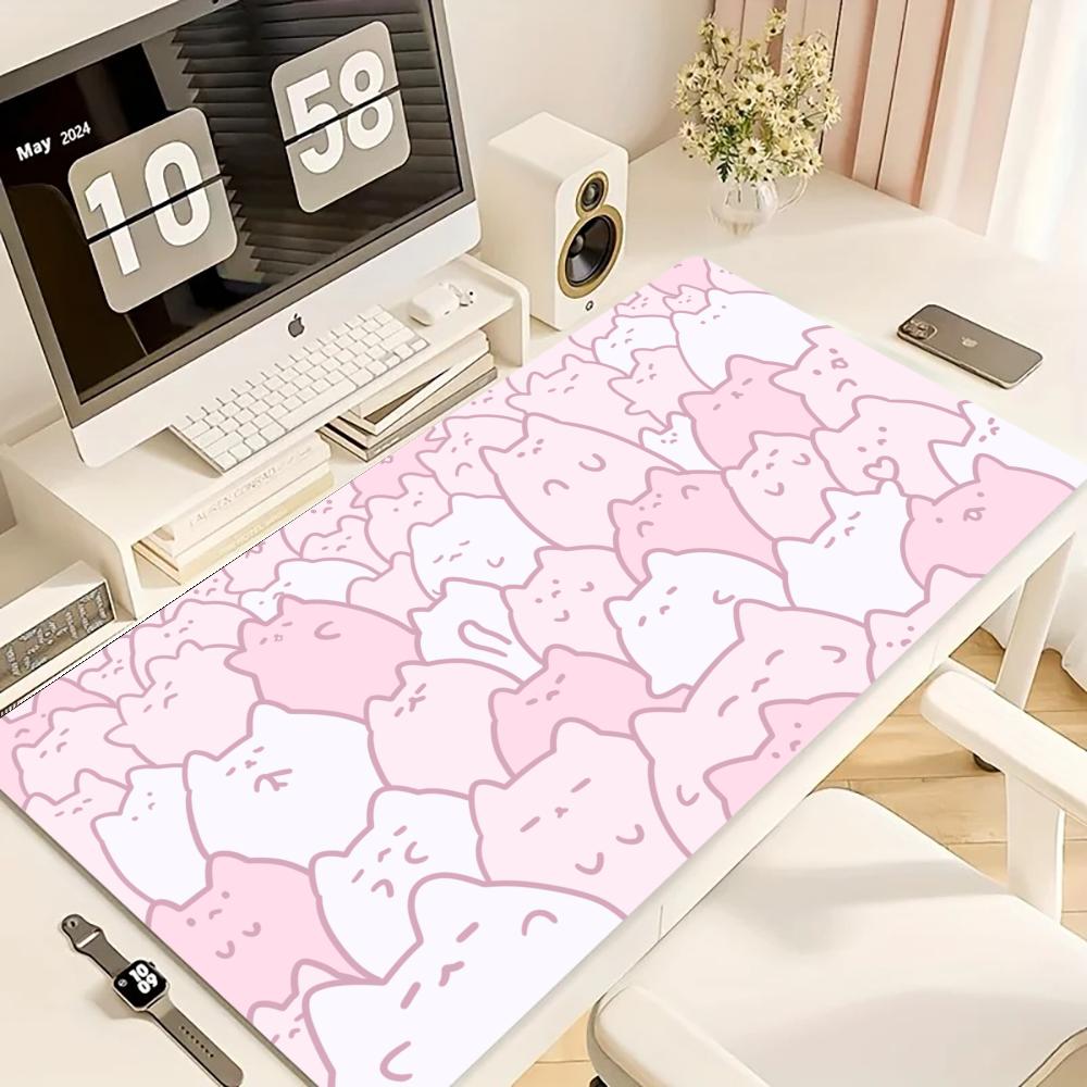 Desk Setup Pink - Gaming-muismat, grote bureaumat, antislip rubberen basis,