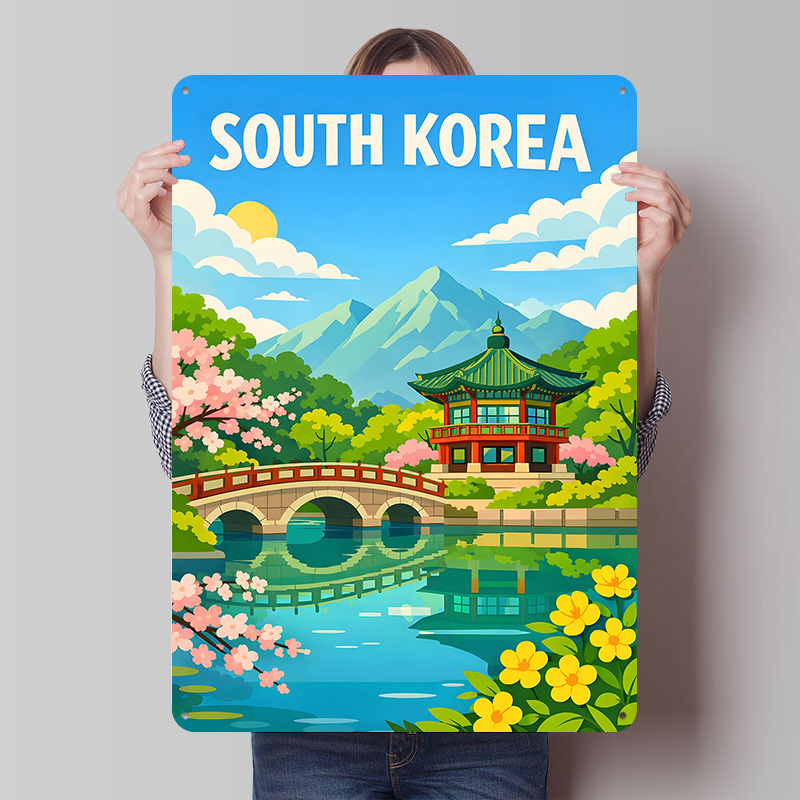 Desk Setup Vintage - Zuid-Korea reisposter op maat gemaakte vintage