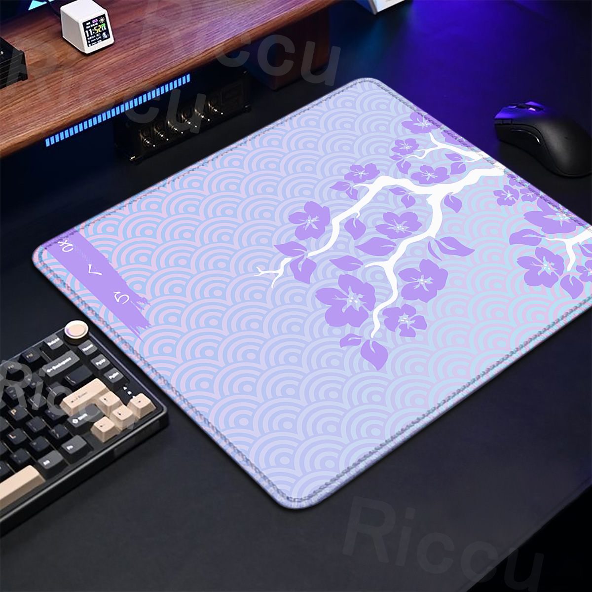 Desk Setup Pink - Paarse Sakura Tafelpad Gaming Muizen Klein