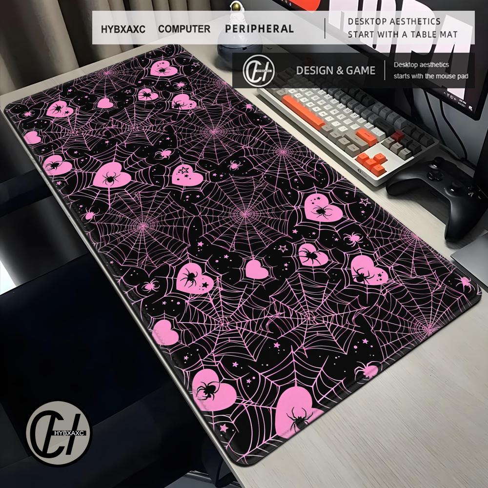 Desk Setup Pink - 90x40 Wit of Roze Spinnenweb Hartjes