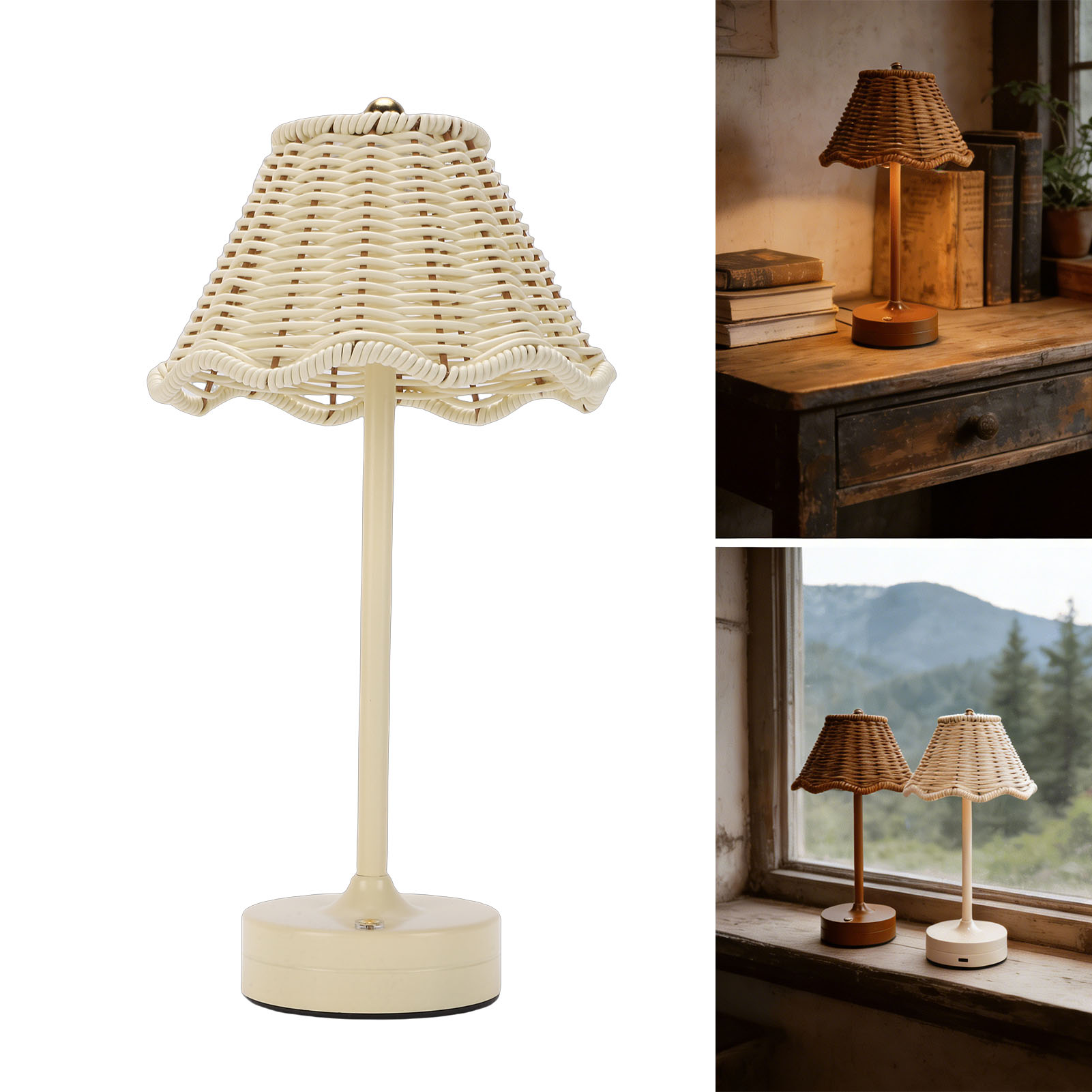 Desk Setup Vintage - LED Vintage Rotan Tafellamp 3 Kleuren