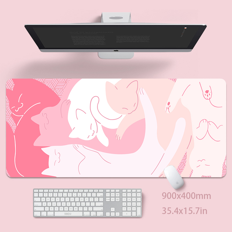 Desk Setup Pink - Leuke Kat Grote Muismat 100X50Cm Grote