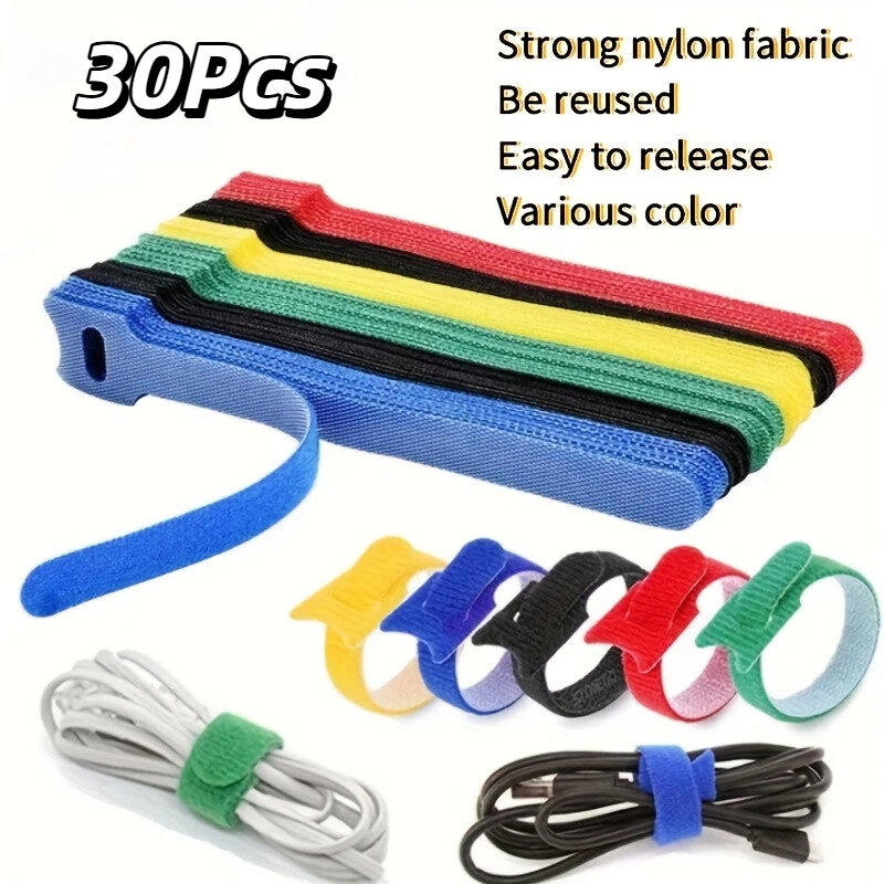 Cable Velcro Strap - 30 stuks veelkleurige herbruikbare klittenbandkabelbinders nylon