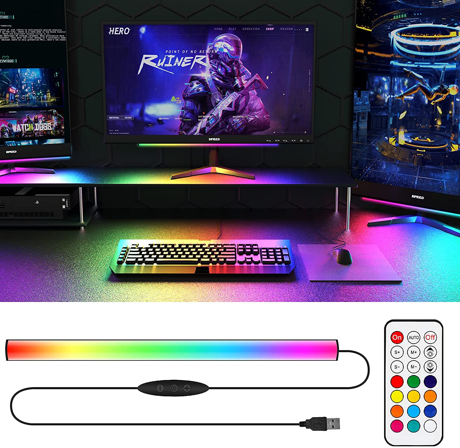 Desk Setup Rgb - Onder monitor lichtbalk RGB Dreamcolor Ambient