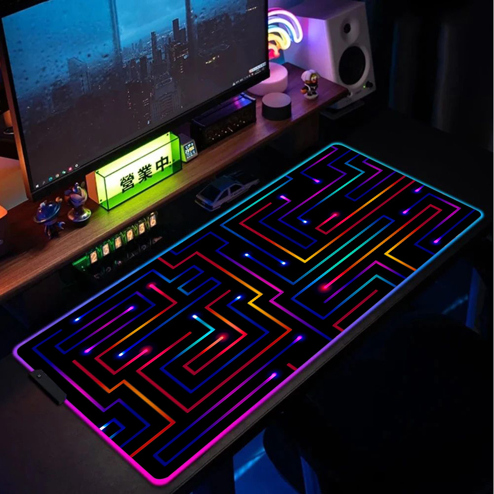 Desk Setup Rgb - Xxl Muismat 900x400 Neon Circuit Maze