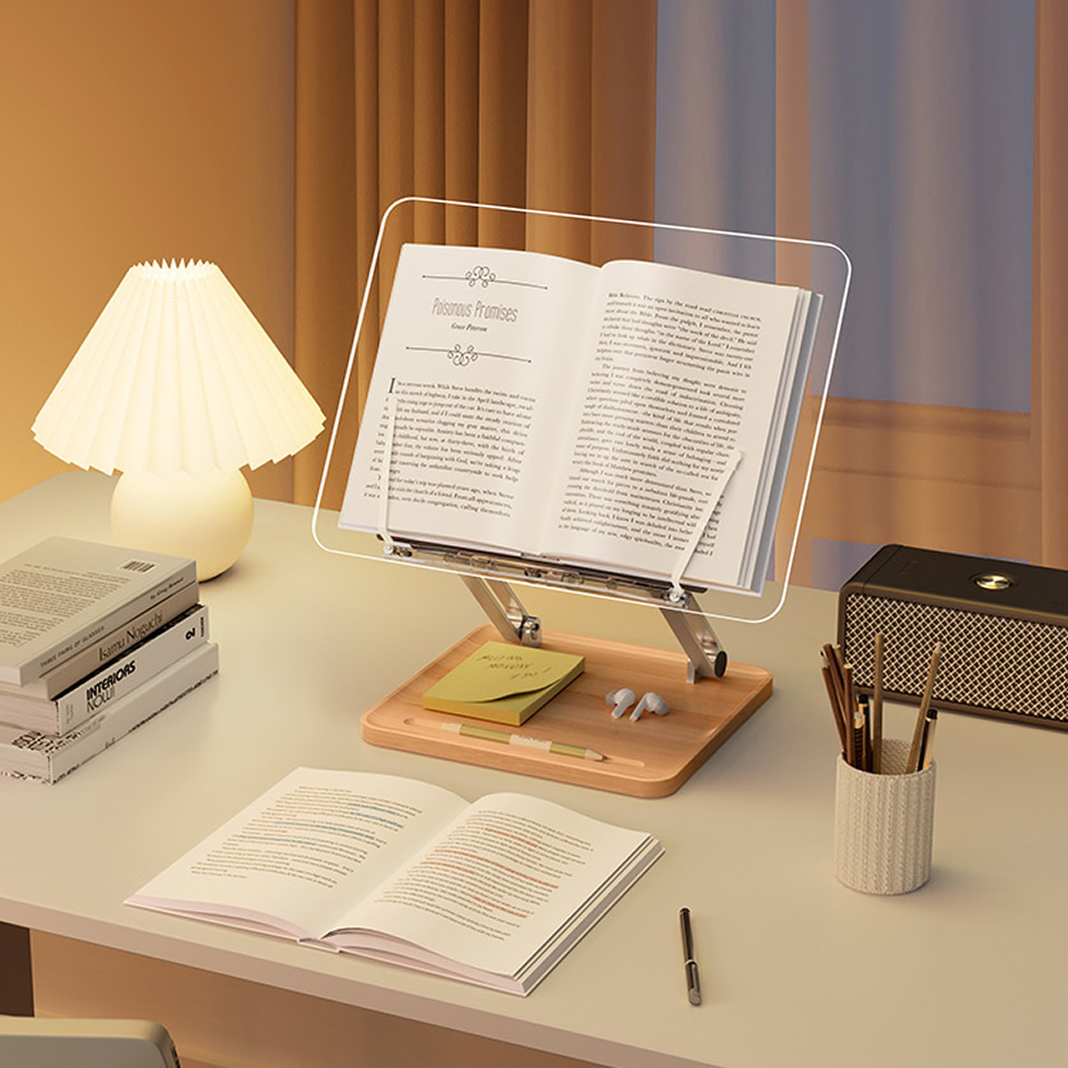 Houten leesstandaard met licht - Desk Setup Pink recensie en prijs